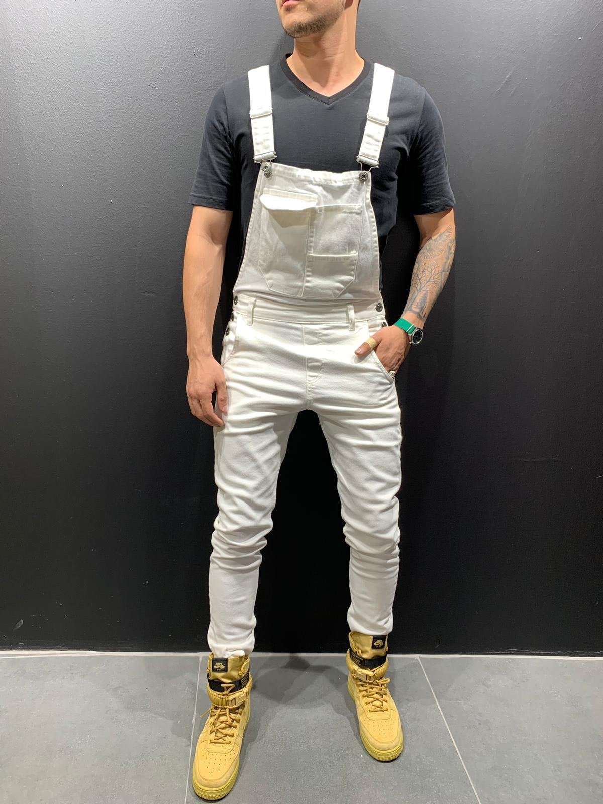 Heren Skinny Fit Flap Pocket Denim Overalls