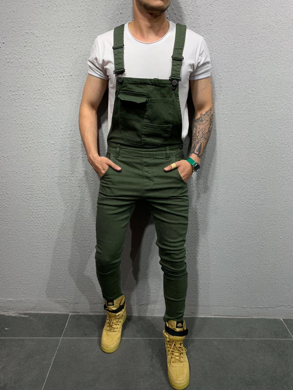 Heren Skinny Fit Flap Pocket Denim Overalls