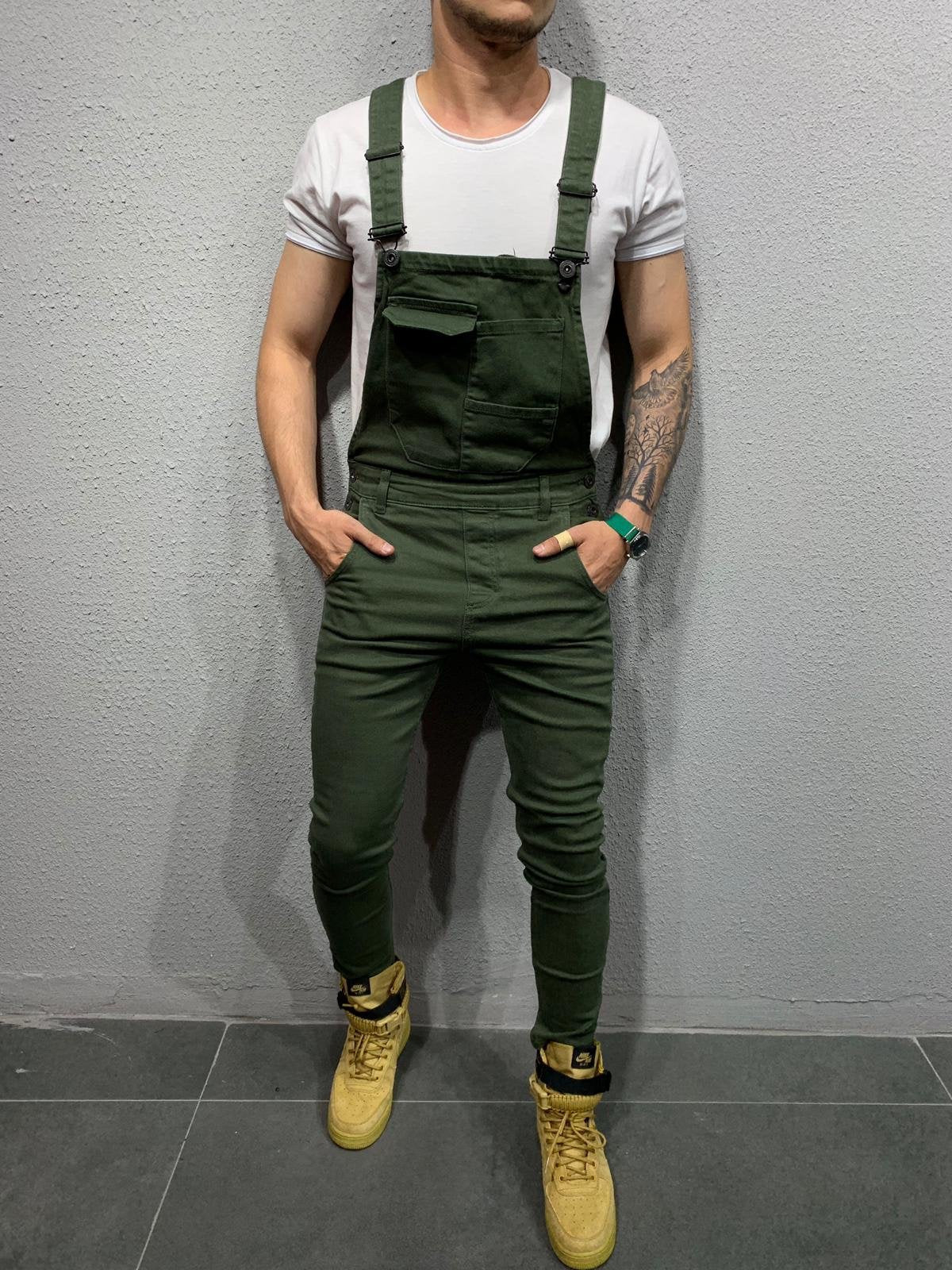 Heren Skinny Fit Flap Pocket Denim Overalls