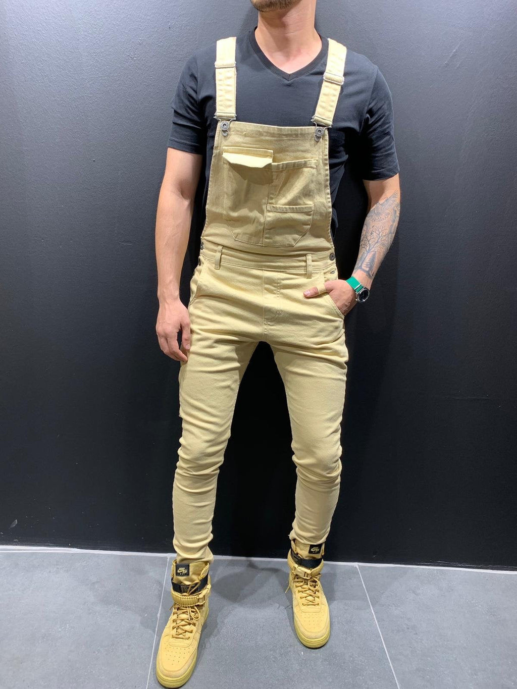 Heren Skinny Fit Flap Pocket Denim Overalls
