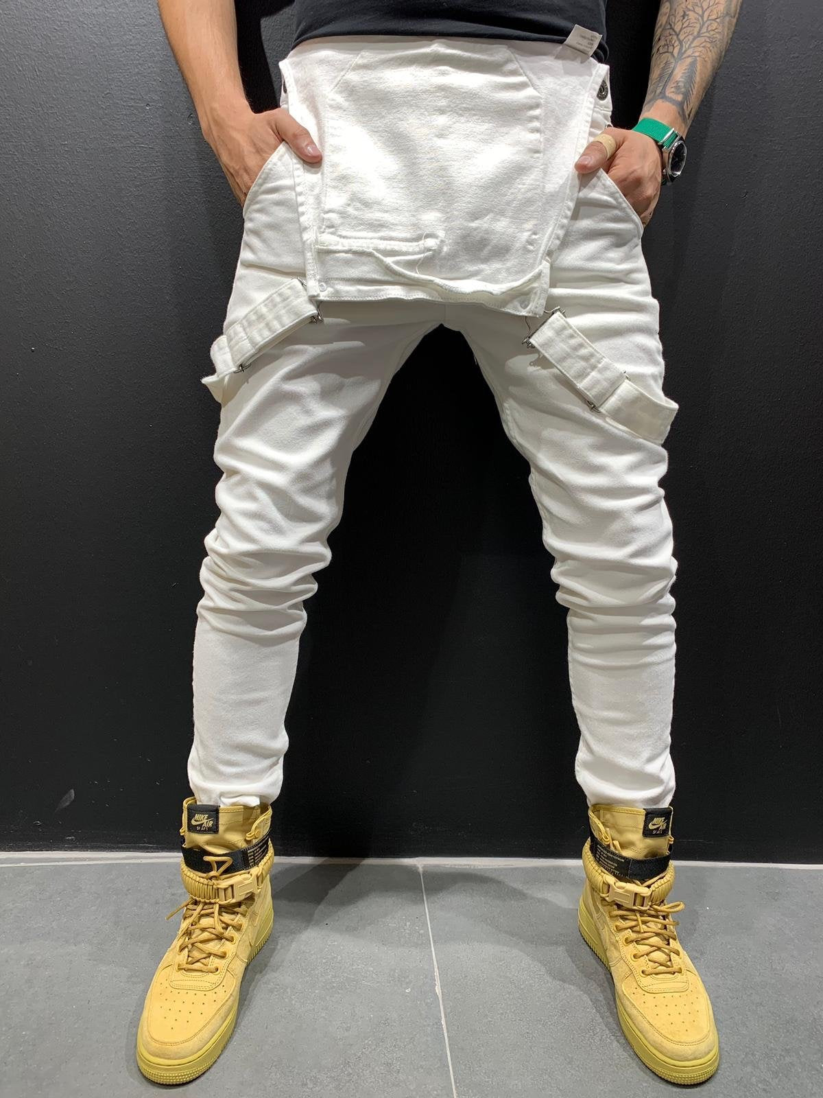 Heren Skinny Fit Flap Pocket Denim Overalls
