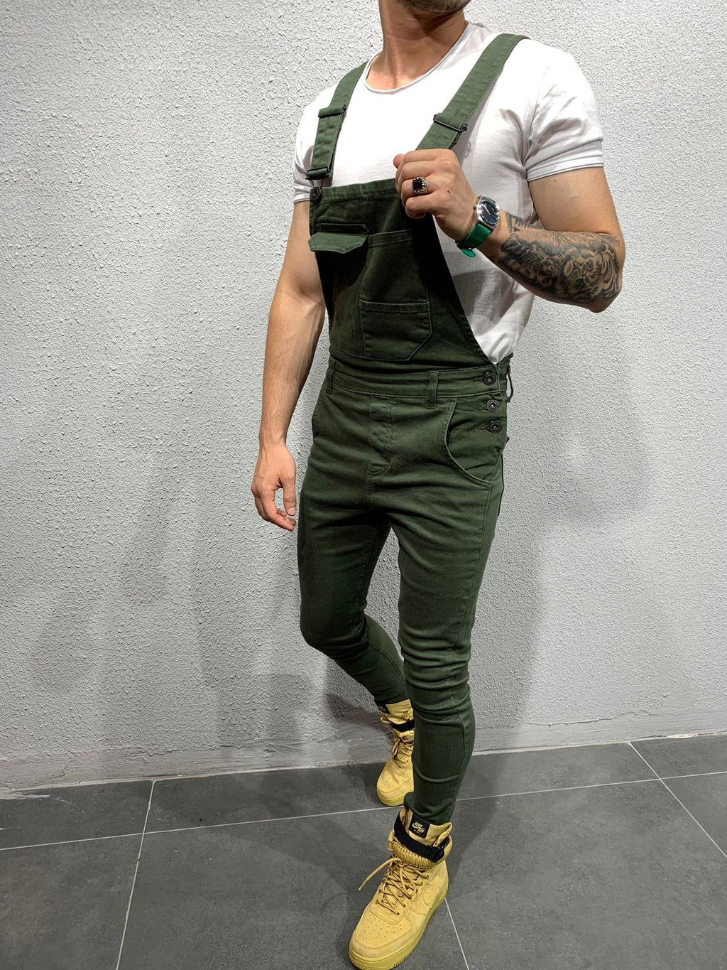 Heren Skinny Fit Flap Pocket Denim Overalls
