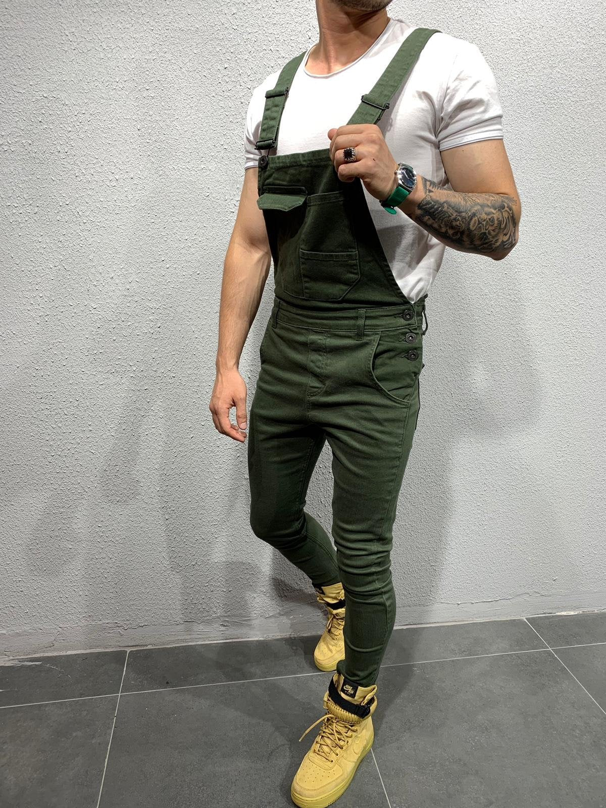 Heren Skinny Fit Flap Pocket Denim Overalls