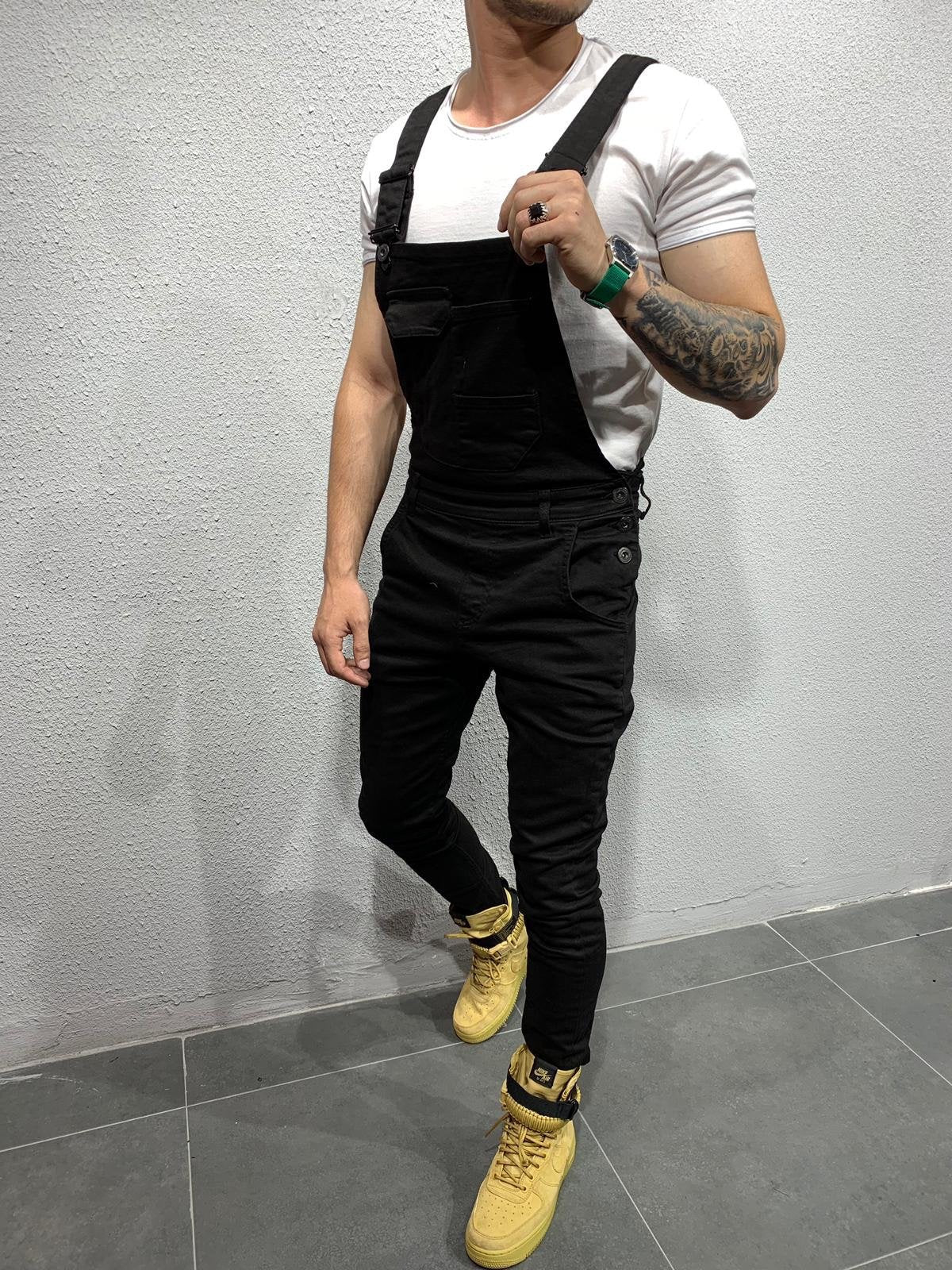 Heren Skinny Fit Flap Pocket Denim Overalls