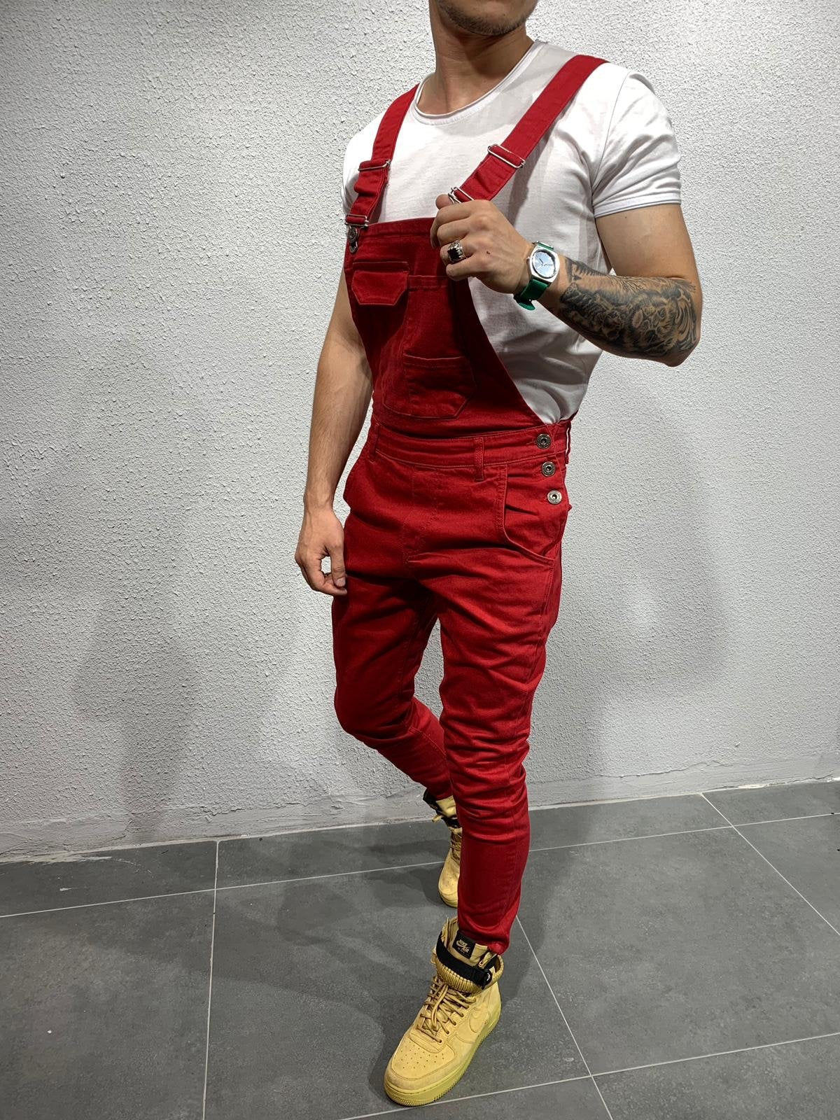 Heren Skinny Fit Flap Pocket Denim Overalls