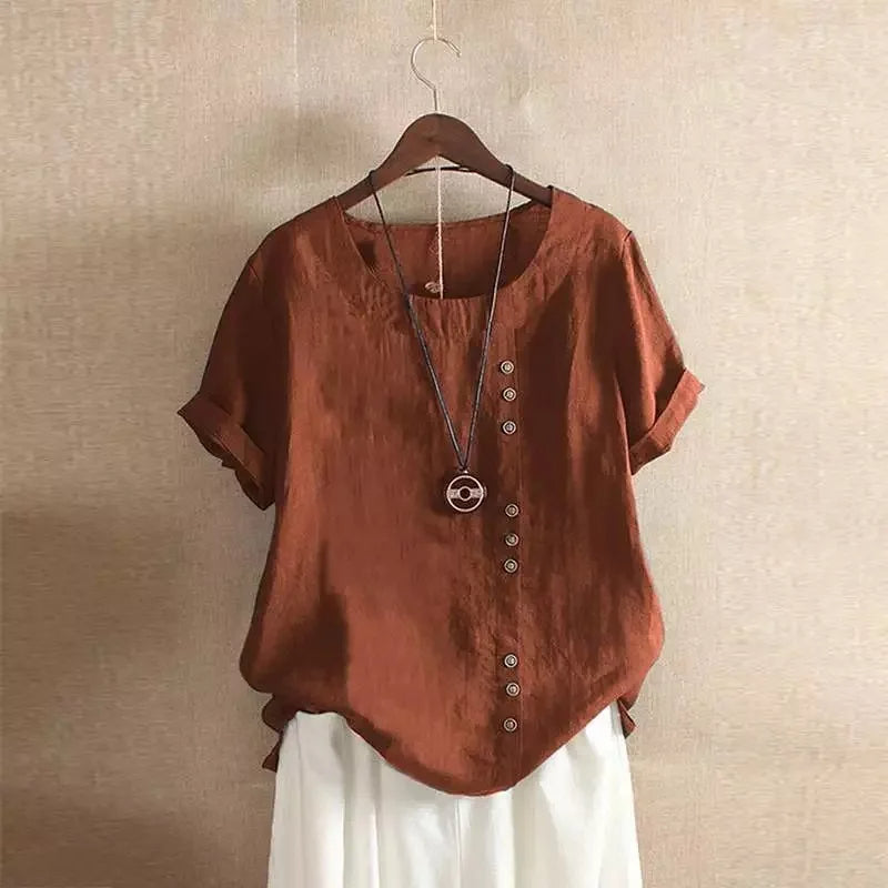 Verana – Elegante Katoenen Blouse met Korte Mouwen en Knoopdetails