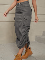 Dames Trekkoord Rok Zijkant Casual Denim Cargo Rok