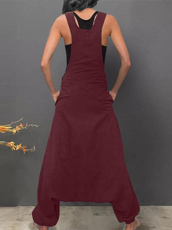 Dames U-hals Mouwloze Harem Wijde Pijpen Jumpsuit