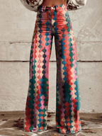 Vrouwen Retro Chic Wijde Pantalon Met Geometrisch Patroon In Levendige Kleuren Voor Casual Elegante Look