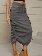 Dames Trekkoord Rok Zijkant Casual Denim Cargo Rok