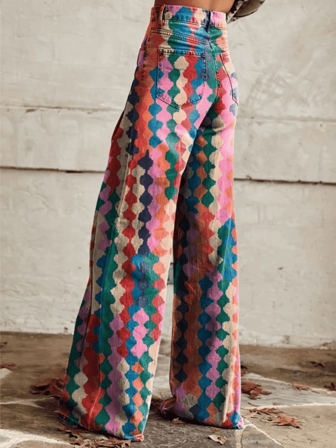 Vrouwen Retro Chic Wijde Pantalon Met Geometrisch Patroon In Levendige Kleuren Voor Casual Elegante Look