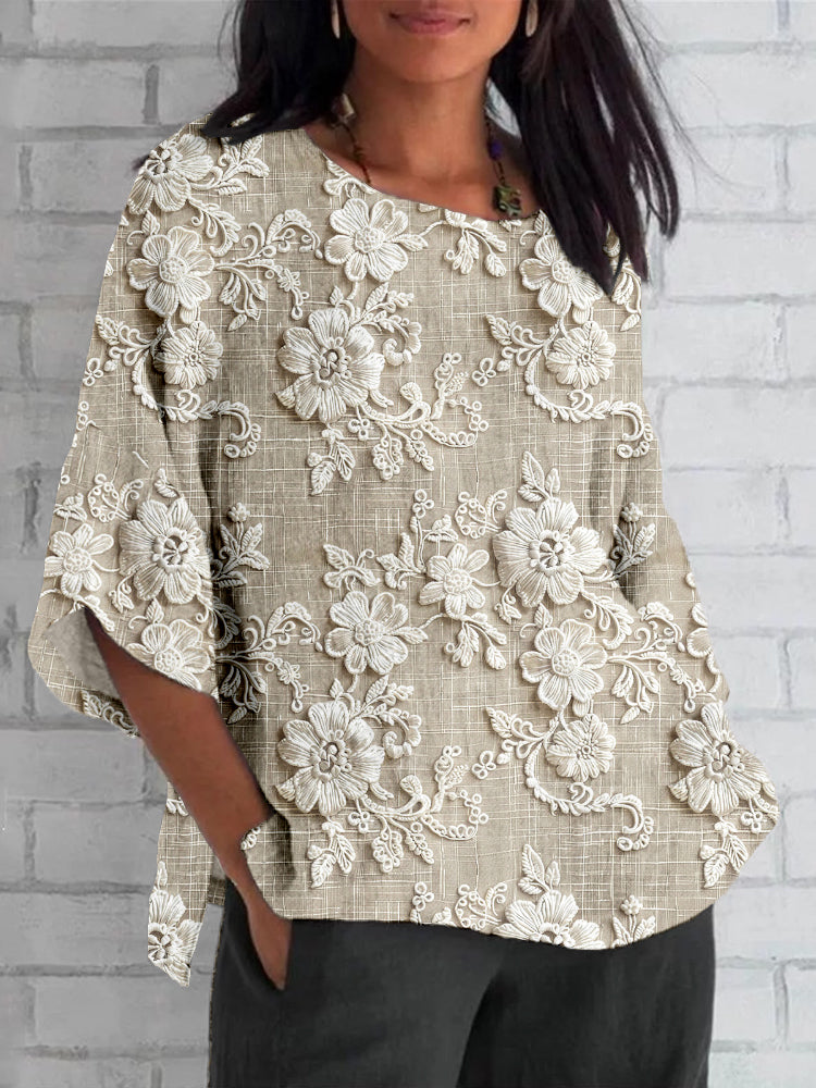 Vintage Gedrukt Top Met Bloemenpatroon Voor Dames In Zachte Kleurstellingen En Comfortabele Pasvorm