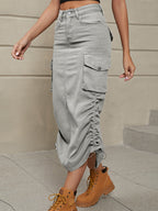 Dames Trekkoord Rok Zijkant Casual Denim Cargo Rok