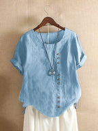 Verana – Elegante Katoenen Blouse met Korte Mouwen en Knoopdetails