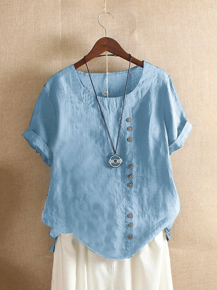 Verana – Elegante Katoenen Blouse met Korte Mouwen en Knoopdetails