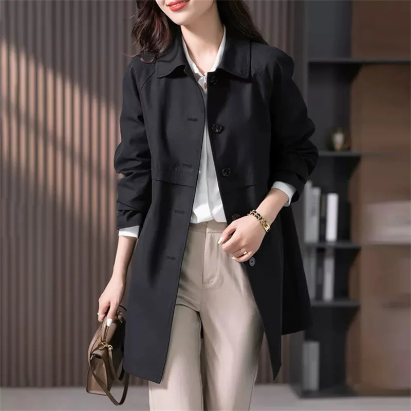 Trenchcoat Dames Getailleerde Pasvorm Middenlengte Knopen
