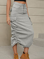 Dames Trekkoord Rok Zijkant Casual Denim Cargo Rok