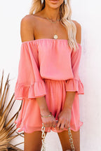 Off-Shoulder Flare Sleeve Jumpsuit Voor Dames Met Elegante Pasvorm En Trendy Stijl