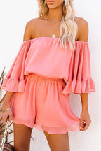 Off-Shoulder Flare Sleeve Jumpsuit Voor Dames Met Elegante Pasvorm En Trendy Stijl