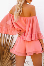 Off-Shoulder Flare Sleeve Jumpsuit Voor Dames Met Elegante Pasvorm En Trendy Stijl