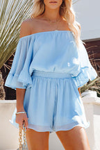 Off-Shoulder Flare Sleeve Jumpsuit Voor Dames Met Elegante Pasvorm En Trendy Stijl