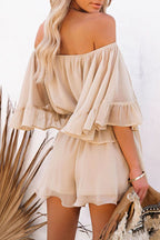 Off-Shoulder Flare Sleeve Jumpsuit Voor Dames Met Elegante Pasvorm En Trendy Stijl