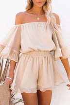 Off-Shoulder Flare Sleeve Jumpsuit Voor Dames Met Elegante Pasvorm En Trendy Stijl