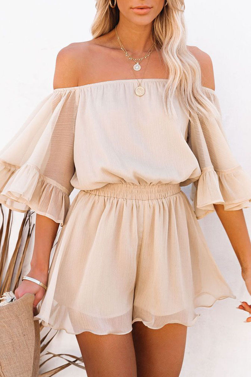 Off-Shoulder Flare Sleeve Jumpsuit Voor Dames Met Elegante Pasvorm En Trendy Stijl