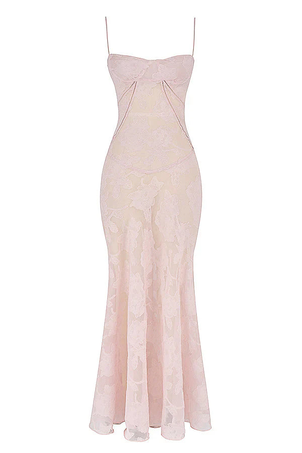 Betoverde Maxi-jurk met Corset Veters en Bloemmotieven