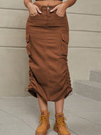 Dames Trekkoord Rok Zijkant Casual Denim Cargo Rok