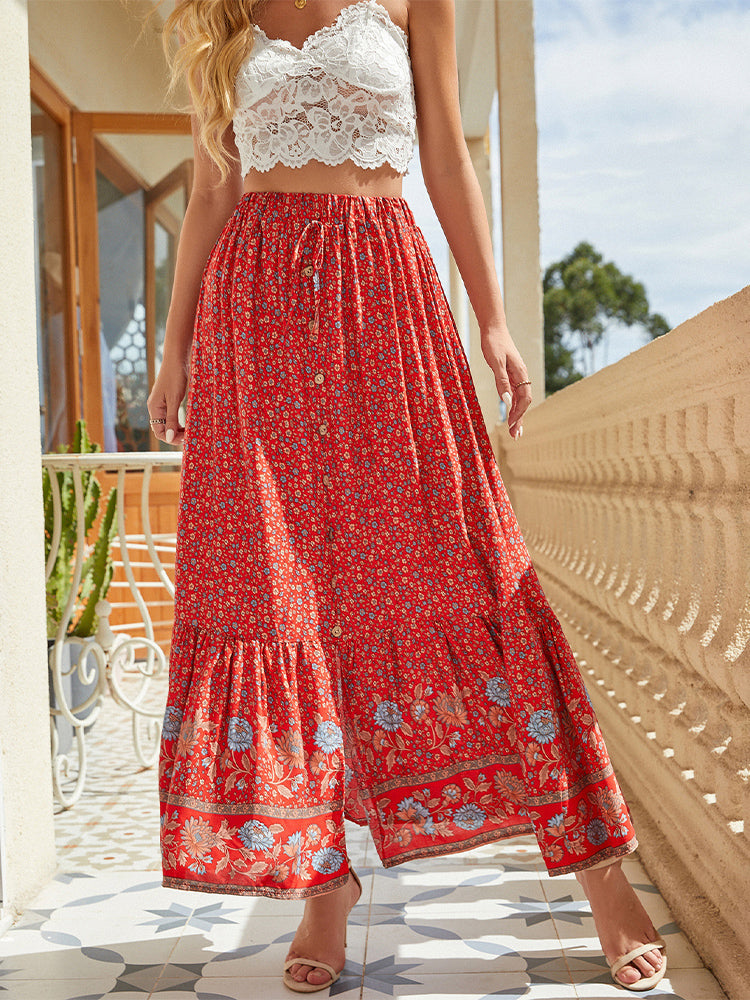 Bohemian Print Patroon Knoprok met Splits