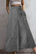 Dames Hoge Taille Culottes met Wijde Pijpen en Gestreept Patroon in Verkorte Lengte met Knopen Detail voor Een Stijlvolle Look