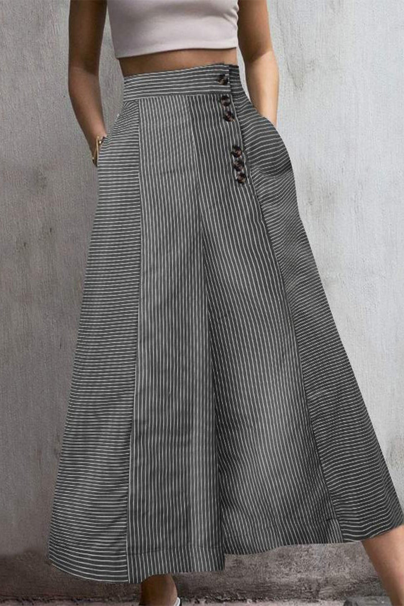 Dames Hoge Taille Culottes met Wijde Pijpen en Gestreept Patroon in Verkorte Lengte met Knopen Detail voor Een Stijlvolle Look