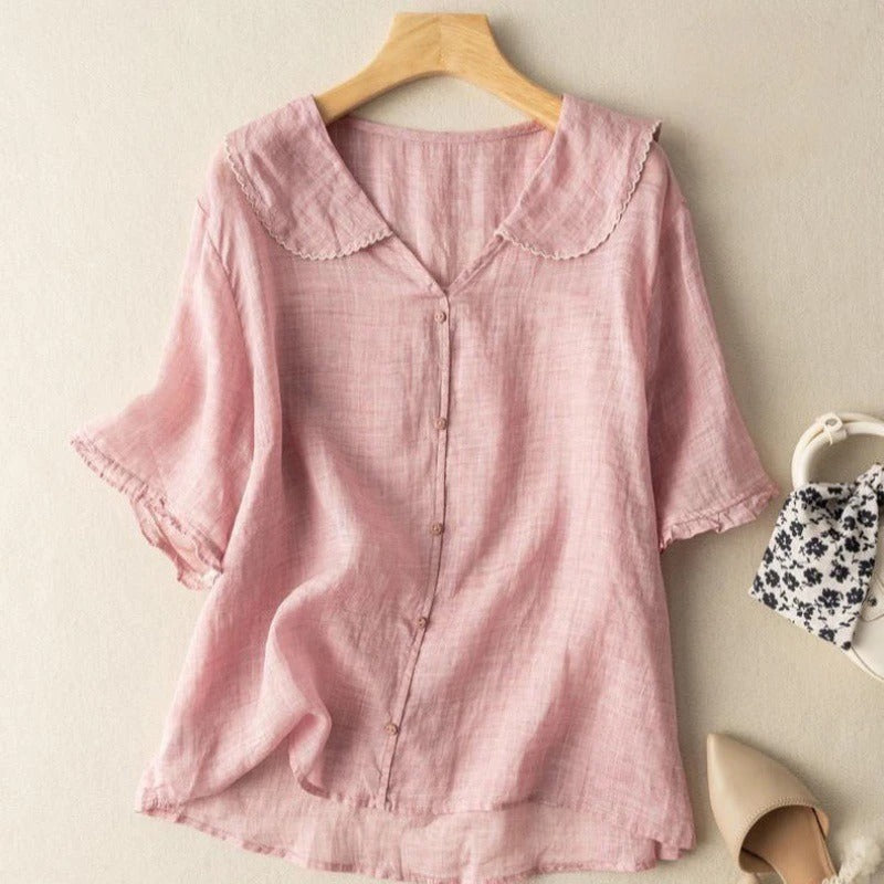 Zachte Gossamer Linnen Blouse met Geschulpte Kraag