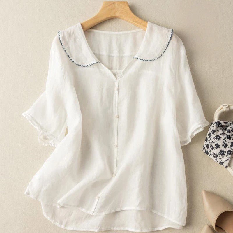 Zachte Gossamer Linnen Blouse met Geschulpte Kraag