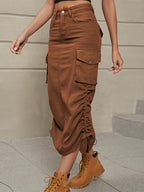 Dames Trekkoord Rok Zijkant Casual Denim Cargo Rok