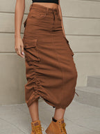 Dames Trekkoord Rok Zijkant Casual Denim Cargo Rok
