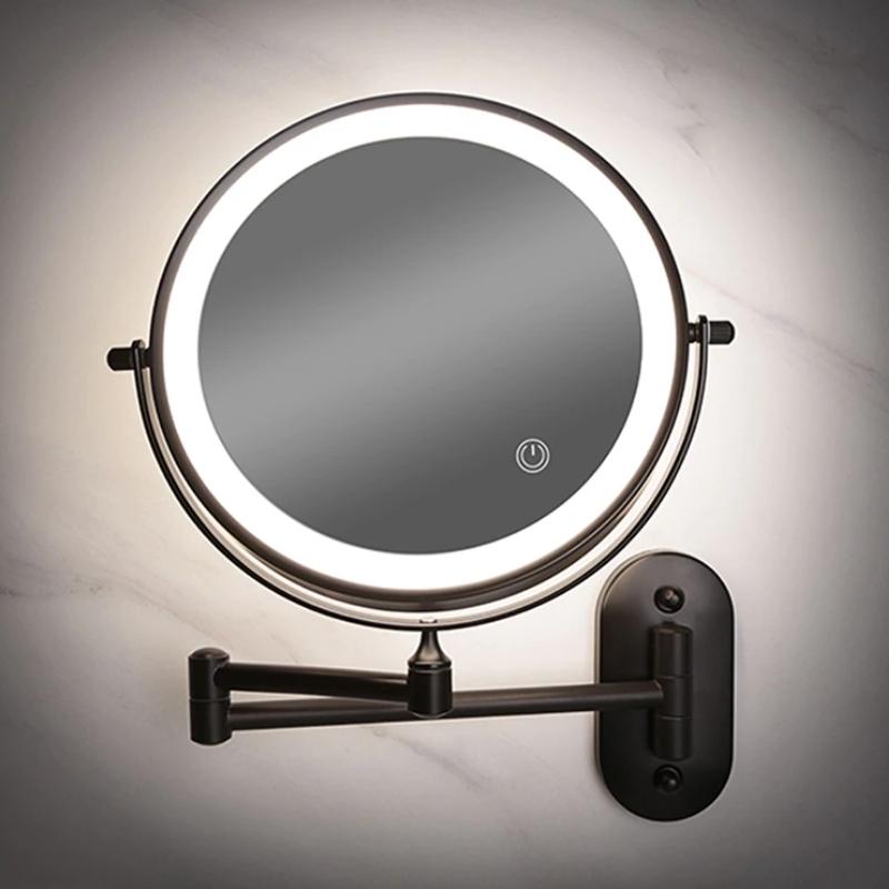Zwarte oplaadbare LED-vergrotende spiegel voor make-up en badkamer-1
