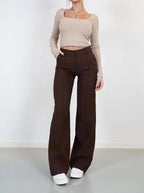 Dames Hoge Taille Wijde Pantalon Met Tailored Fit Volledige Lengte Elegante En Veelzijdige Stijl Voor Elke Gelegenheid
