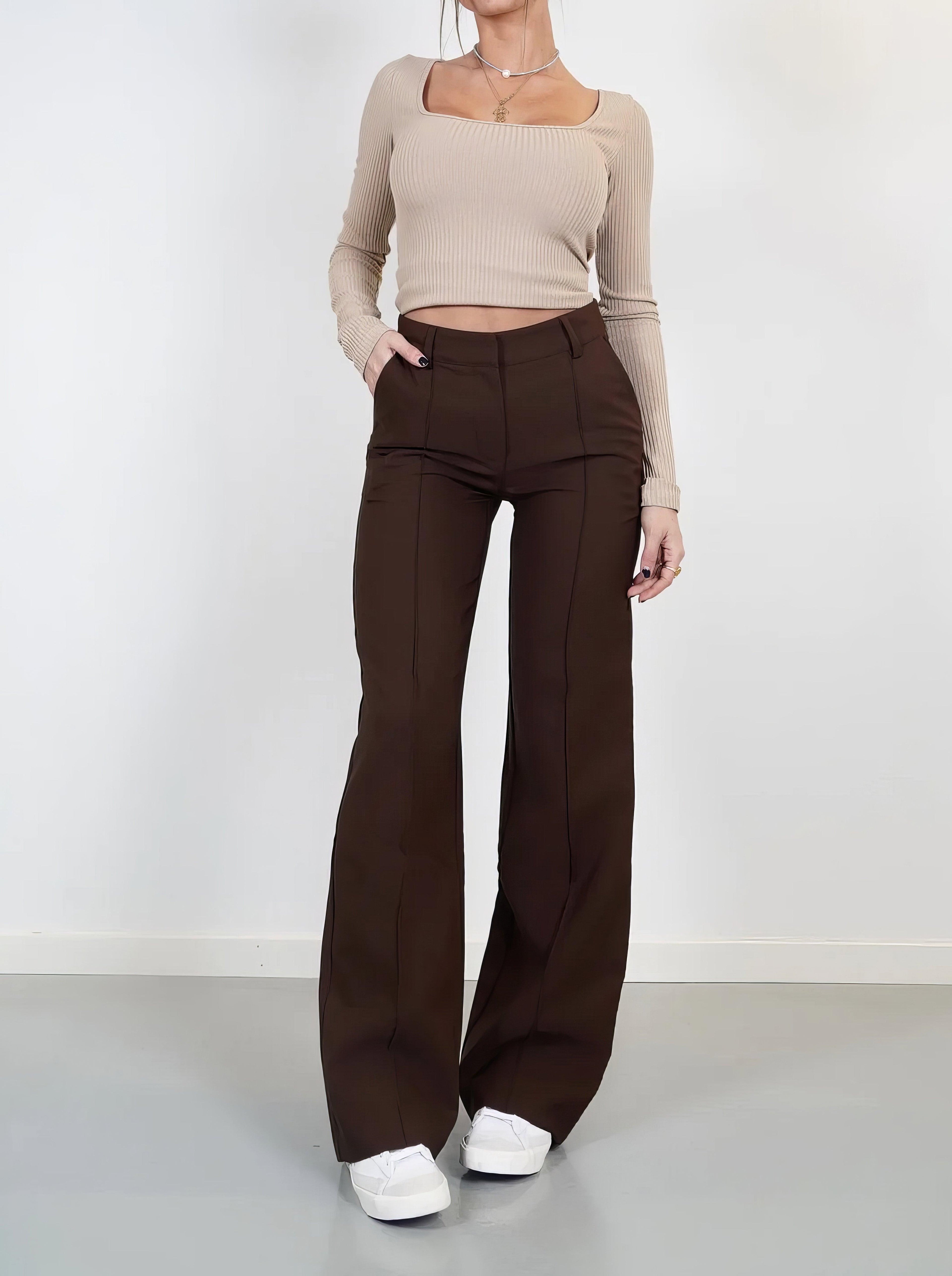 Dames Hoge Taille Wijde Pantalon Met Tailored Fit Volledige Lengte Elegante En Veelzijdige Stijl Voor Elke Gelegenheid