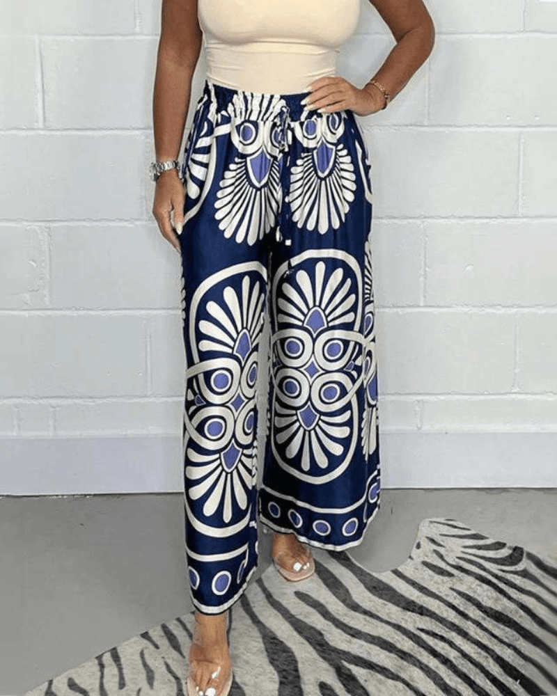 Vrouwen Wijde Palazzo Broek Hoge Taille Met Elastische Trekkoord Vloeiende Pasvorm Voor Comfortabele Casual En Formele Stijlen