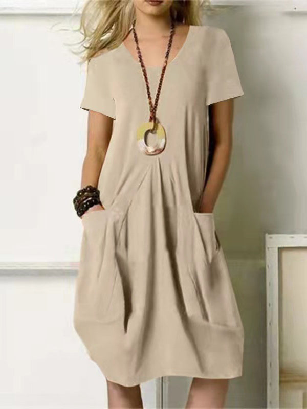 Casual Losse Ronde Hals Zak Jurk