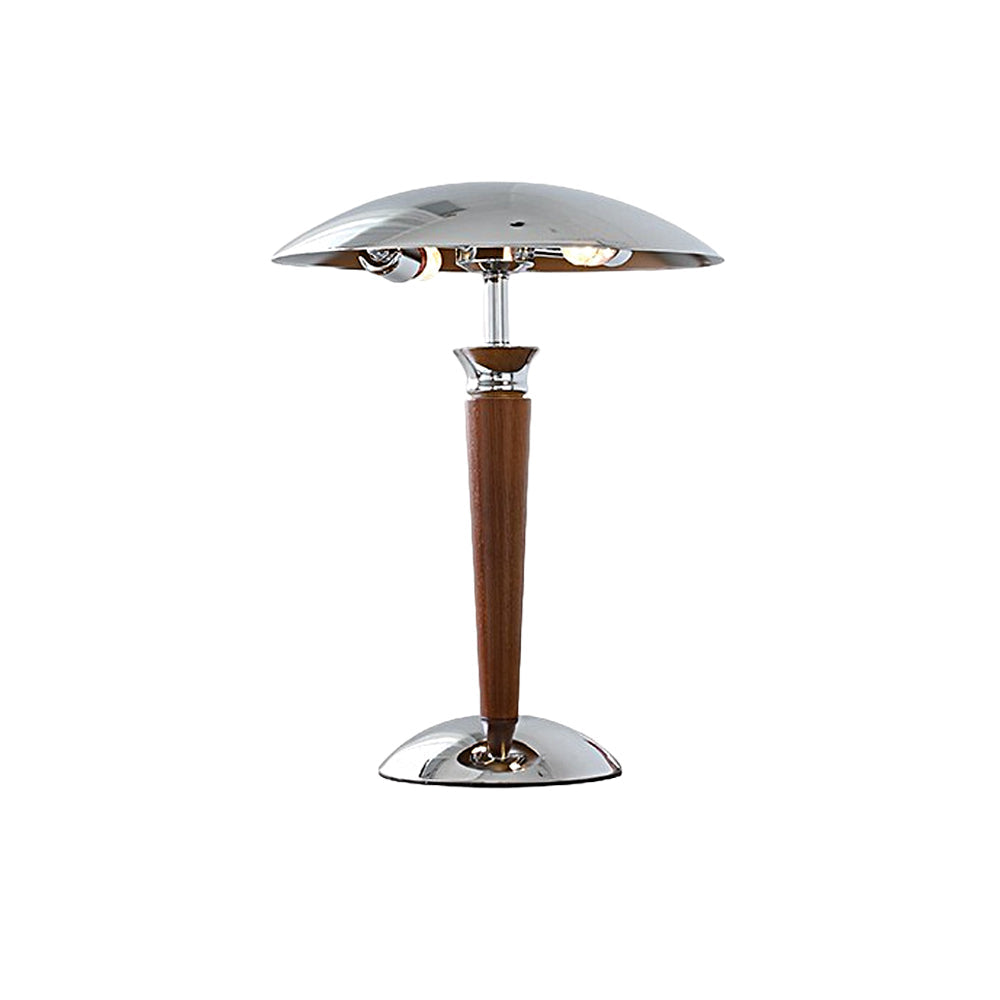 Vintara I Retro Paddenstoel Tafellamp – Chroom en Hout met Dimmer
