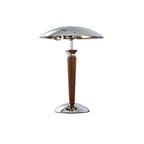 Vintara I Retro Paddenstoel Tafellamp – Chroom en Hout met Dimmer
