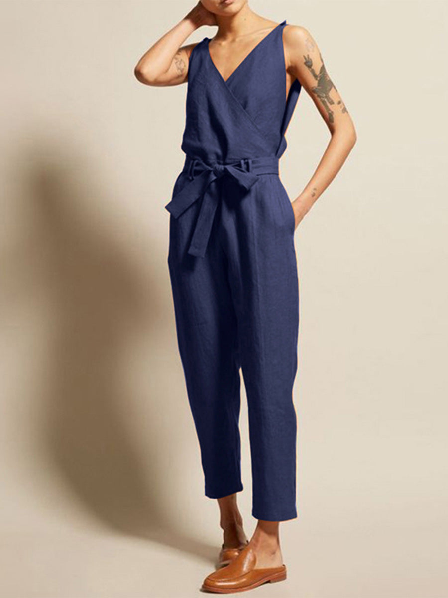 V-hals Casual Jumpsuit Met Ceintuur