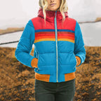 Pufferjack Retro Kleurblok Vrouwen Warme Winterjas Vintage