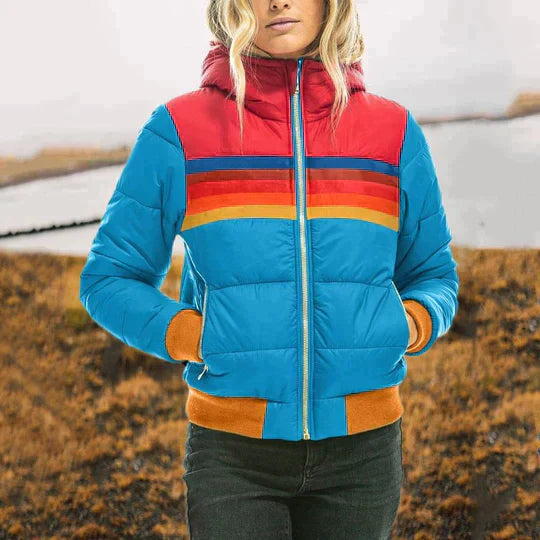 Pufferjack Retro Kleurblok Vrouwen Warme Winterjas Vintage
