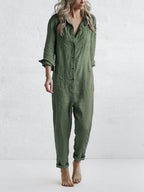 Knopen Casual Revers Zak Lange Mouwen Jumpsuit