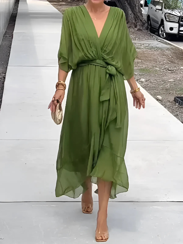 Seraphina | Tidless Wrap Midi Jurk in Elegant Ontwerp