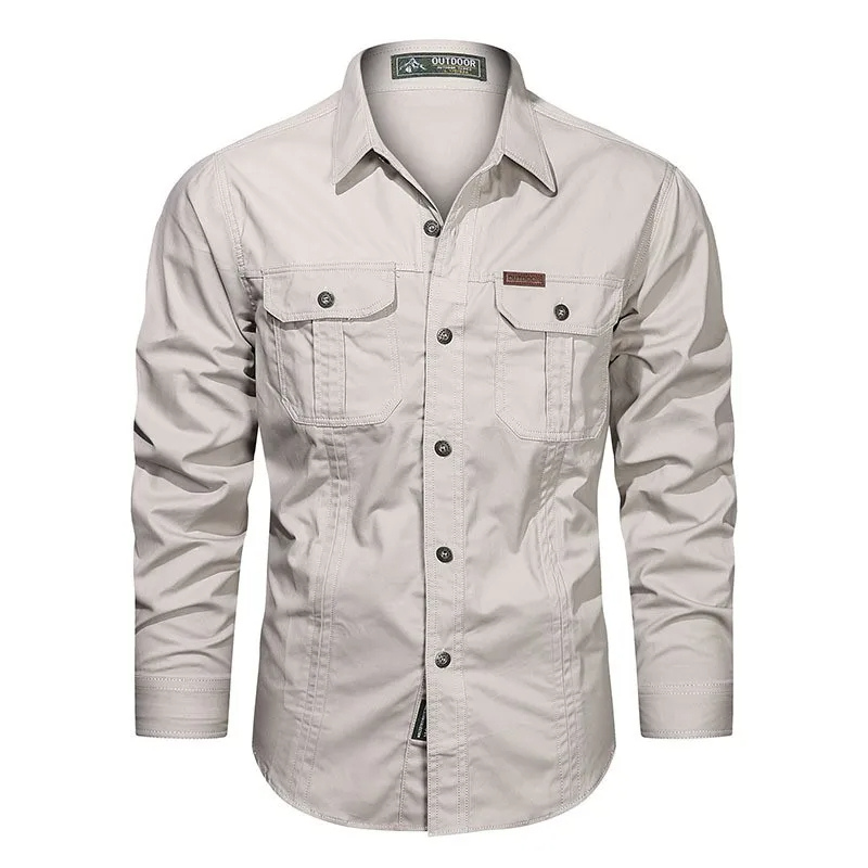 Heren Utility Shirt Met Borstzakken Lange Mouwen En Knoopsluiting Voor Comfortabele Stijl En Functionaliteit